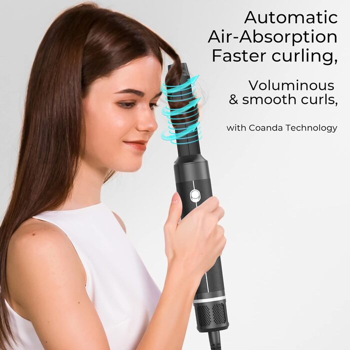 UKLISS Air Styler 7 в 1: Фен-щітка з 7 насадками для сушіння, локонів та об'єму. Іонізація, чорний