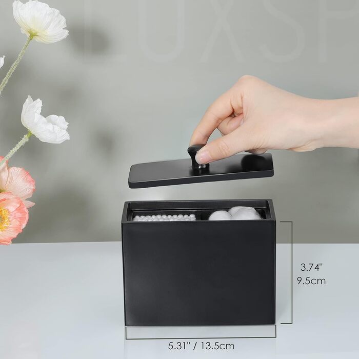 Організатор для ватних паличок та дисків Luxspire з 2 відсіками, чорний матовий, білий