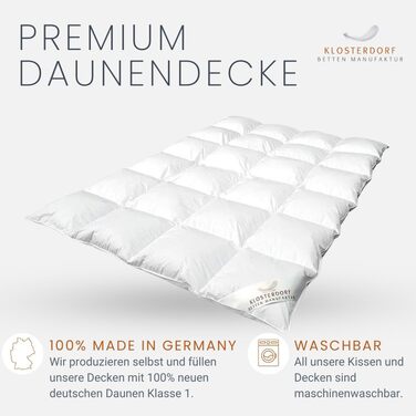Klosterdorf Bed Manufacturing Premium All-Season Duvet | ''Heimatliebe'' (Home Love) | 155x220 cm | 600 grams | LIGHTWEIGHT | Down Duvet | Comforter | Handcrafted in Germany | For a healthy sleep | 100% pure new German down Class I 155x220 cm / 600 grams