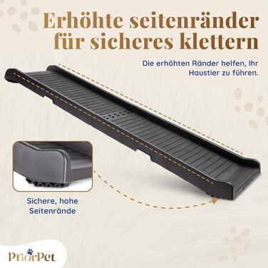 Східці для собак у машину – складані, 174 см, 38 см, з гумовим покриттям – для великих собак, підходить для авто та SUV – вантажопідйомність 85 кг – темно-сірий колір