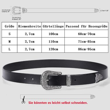 Жіночий шкіряний ремінь JasGood для джинсів та штанів, вінтажний стиль, колір чорний, розмір M (110 см)