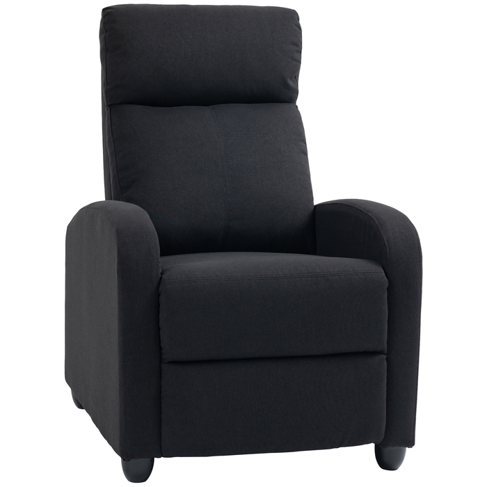 HOMCOM Reclining TV Chair with Lie-Flat Function, Linen-Look, Padded TV Chair with Footrest, for Living Room, Bedroom, Black | Aosom