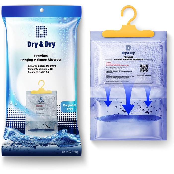 Dry & Dry 15 Packs [Net 400 g/Pack] Moisture Absorbers for Home, Cellar & Bedroom – Small Air Dehumidifiers
