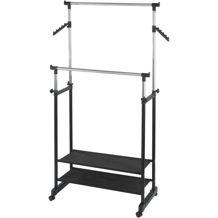 WENKO Clothes Rack Folding, Clothes Storage with Adjustable Clothes Rail and Wheels, Plastic/Metal, 88 x 100-168 x 11-49 cm, Chrome/Grey (169 x 43 x 89.5 cm)