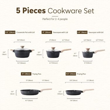Набір посуду Kordisen з антипригарним покриттям, 5 предметів: каструлі та сковорідки. Безпечний, сумісний з індукцією, PFOA та PFAS free