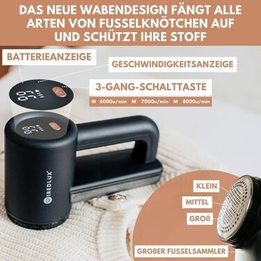 Електричний видальник ворсу WiredLux - акумуляторний пристрій для одягу та меблів. 3 швидкості, 6-ти лезове лезо, LED-дисплей, USB-зарядка (Чорний)