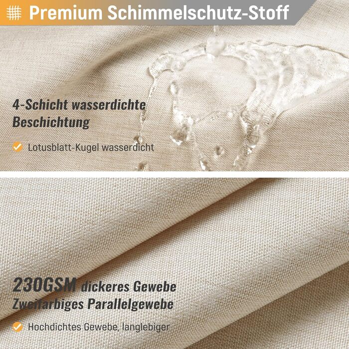 Тканинна шторка для душу BTTN, бежева, 180x200 см, текстура льону, антигрибкова, пральна, з 12 гачками, водонепроникна, з декоративним обтяженням, для ванни, кремового кольору, 1 шт.