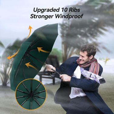 Зонт TechRise: великий, штормостійкий, автоматичний, компактний (зелений)