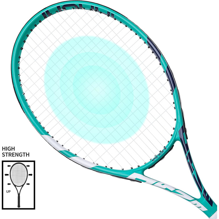 Adult Prestrung Tennis Set - Lightweight, 68.6cm - 2 Rackets, 3 Balls, 2 Grips, Vibration Dampeners - Grey & Green