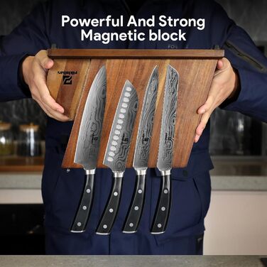 Набір кухонних ножів Piklohas 17 предметів з блоком, професійний набір з підставкою з дерева, з дамастним візерунком, з точилкою