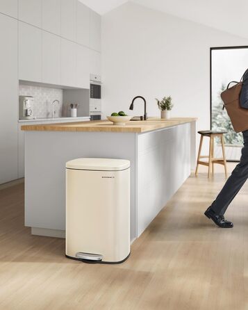 Відро для сміття SONGMICS 50 л з педаллю, нержавіюча сталь, з м'яким закриттям, для кухні (пісочний беж)