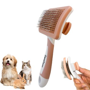 Щітка для котів та собак з довгим та коротким волоссям - видаляє підшерсток та ковтуни. Масажна щітка з антиковзним покриттям, помаранчевий колір, розмір S