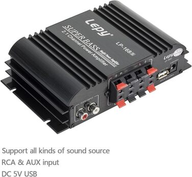 Автоусилювач DollaTek LEPY LP-168S 2.1CH Hi-Fi з сабвуфером, стерео підсилювач для авто, мотоцикла та домашньої акустики, LED-підсвітка, супер бас