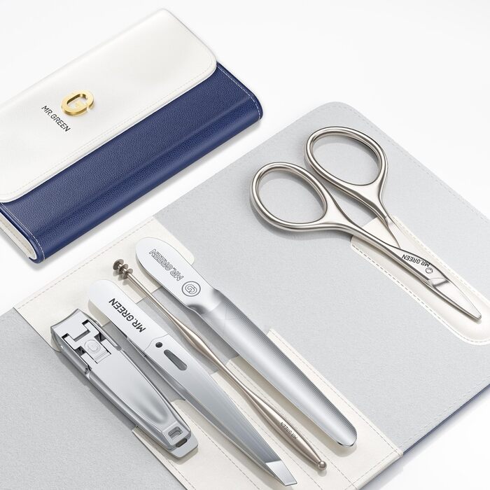 Набір для манікюру Mr.GREEN 3шт: кусачки, пилка, кусачки з захистом від бризок, кейс, для чоловіків та жінок (бежево-блакитний)
