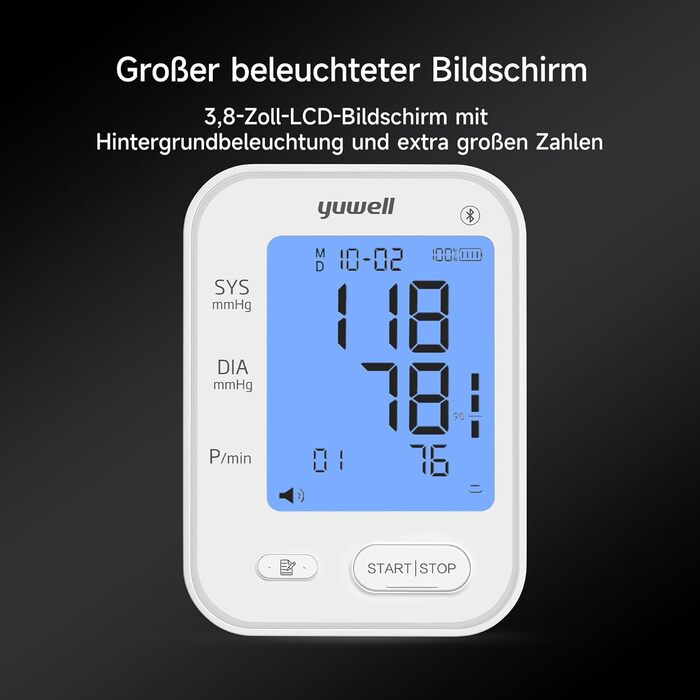 Тонометр Yuwell Intelligentes Oberarm Bluetooth YE650AR | Манжета 22-45 см, мовлення, дисплей з підсвіткою, акумулятор, додаток iOS & Android