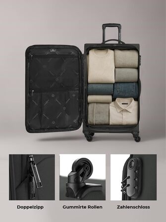 Набір валіз SMARTBOX 3 шт. для жінок та чоловіків | Легкі та міцні валізи-ролери, високоякісний softcase, 4 колеса та кодовий замок | Розширювані з деhnfalten (Edition 04) Чорний
