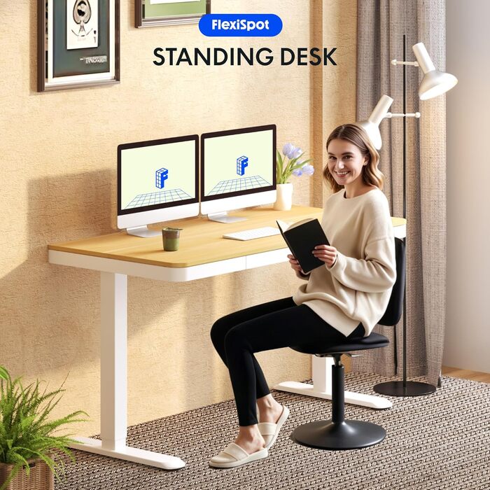 FLEXISPOT Electric Standing Desk with LED Display, Memory Function, USB Port & Drawer - 120x60cm Natural Oak