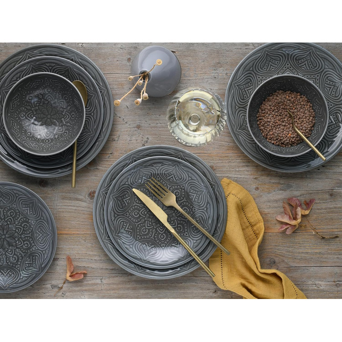 Набір посуду CreaTable Serie Orient Mandala 18 предметів, порцеляновий, для мікрохвильової печі та посудомийної машини, виготовлено в Європі