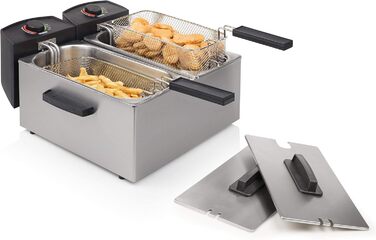 Princess 183123 Stainless Steel Double Deep Fryer - 2 x 3 Liters (2 x 1800 Watts) with Cold Zone Function, 6 L