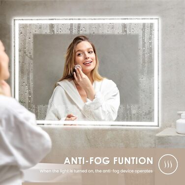 Дзеркало для ванної кімнати з LED-підсвічуванням Dripex, 50x70 см, сенсорне управління, протитуманне покриття, Bluetooth, розетка, 3 кольори світла