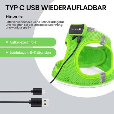 Світловідбиваючий нашийник для собак PcEoTllar з LED підсвічуванням, акумуляторний, для дрібних та середніх собак, дихаючий, рожевий (3 режими) (XS, зелений (3 режими))