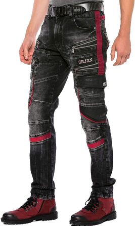 Чоловічі джинси Cipo & Baxx Cargo Regular Fit Straight Biker Used Look чорні W40 L32