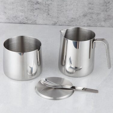 Stainless Steel 304 Creamer and Sugar Bowl Set with Spoon for Coffee - Mirror Finish