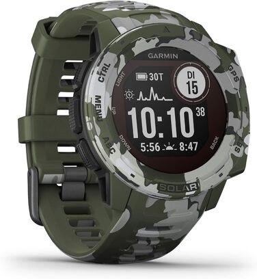 Garmin Instinct - водонепроникні GPS-годинники зі спортивними та фітнес-функціями. Вимірювання частоти серцевих скорочень на зап'ясті, фітнес-трекер та сповіщення зі смартфона. Різні моделі на вибір (Instinct Solar Camo, Зелений)