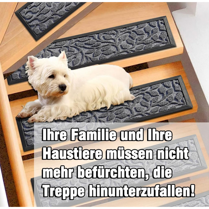 Гумові килимки для сходів Aucuda, 6 шт., 76x22 см, зовнішні, антиковзкі, водостійкі, сірі (листя)