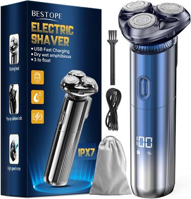 Електричний гострозуб чоловічий 3D гострозуб з магнітними лезами, IPX7, для сухого та вологого гоління, з блокуванням для подорожей (блакитний)