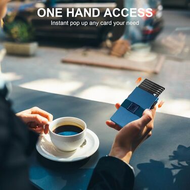 Чоловічий тонкий металевий картхолдер на 12 карт з RFID захистом, виштовхувальною кнопкою, Marineblau (морський синій)
