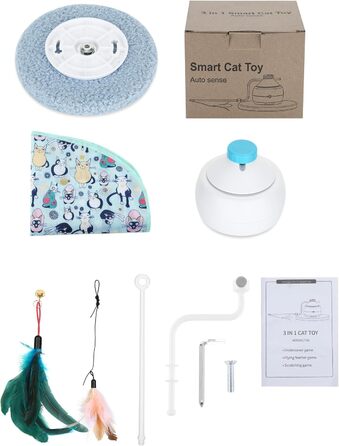 Cat Toy Self-Entertainment, 3 IN 1 Interactive Feather Toy for Cats with 360 Degree Automatic Rotating, USB Rechargeable Complete Set Cat Accessories Electric (Light Blue)