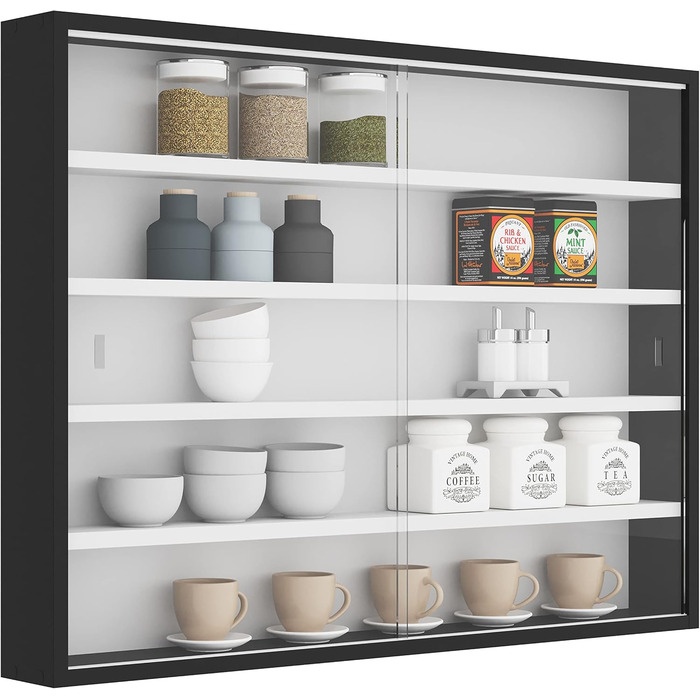 Inter Link - Collector's Cabinets - Hanging Display Cabinet - Wall Shelf - Glass Cabinet - Wall Display Cabinet - Hanging Shelf - Showcase - MDF - Black/White (80x60x9.5 cm) Collecty Black Black, White