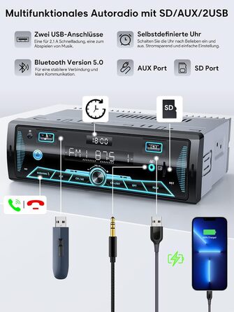 Автомобільна магнітола RDS Bluetooth 9-24В, FM/AM, MP3, USB, SD, AUX, з пультом, 7 кольорів підсвічування, гучний зв'язок