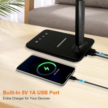 Стійка лампа Jumoking LED з регулюванням яскравості та захистом очей, USB-порт для зарядки, сенсорне керування, 5 кольорів та 5 рівнів яскравості, для дітей, спальні, читання, офісу (чорний)