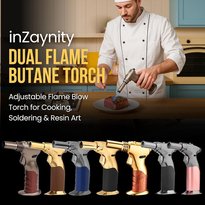 Потужний пальник Бунзена на бутані, регульований, 2-в-1 з бездротовим вимикачем для випічки, приготування їжі, барбекю та крем-брюле (сталевий коричневий)