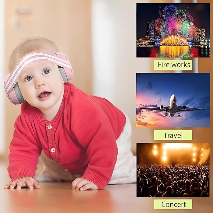Навушники для захисту від шуму для немовлят та малюків (0-36 місяців), високоякісні дитячі навушники з регульованим антиковзним стрічкою, ідеально підходять для повсякденного використання, сну та подорожей, рожеві