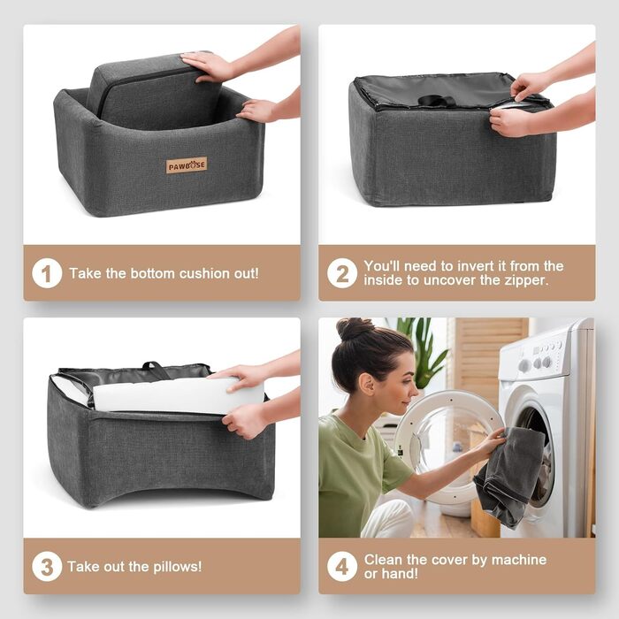 Автокрісло для собак, середнього розміру, до 15 кг, з ременем безпеки, знімний та миючий, сірий