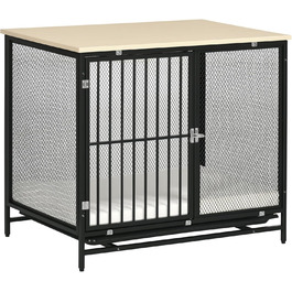 Клітка для собак PawHut, закривається на замок, з подушкою, для собак середніх порід до 20 кг, 88 x 55 x 71 см, колір: дуб+чорний