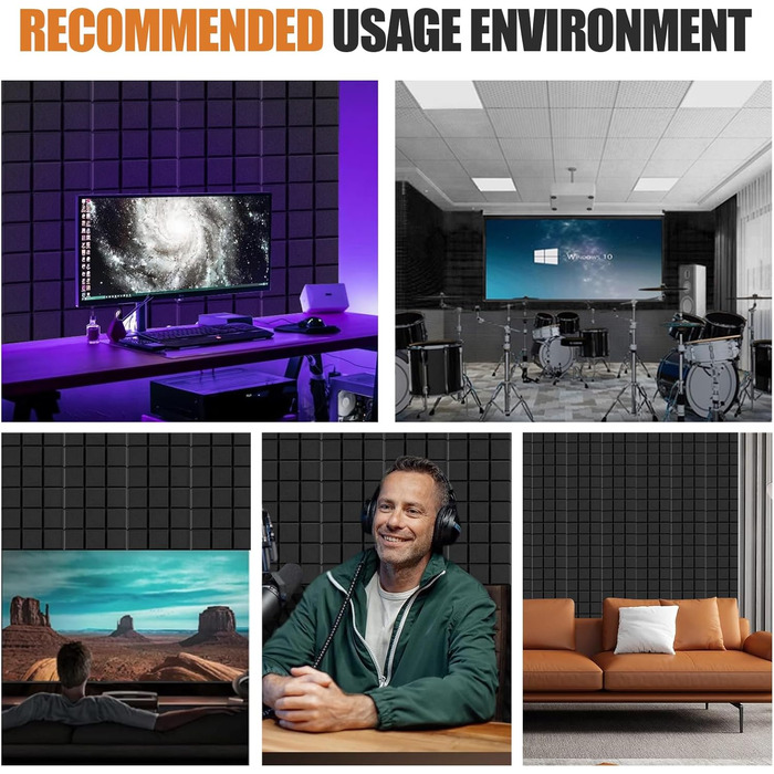 Акустичний поролон для звукоізоляції стін, панелі-поглиначі шуму 30x30x3 см, високощільний шумопоглинаючий матеріал для студії, офісу та кімнати запису, чорний (12 шт.)