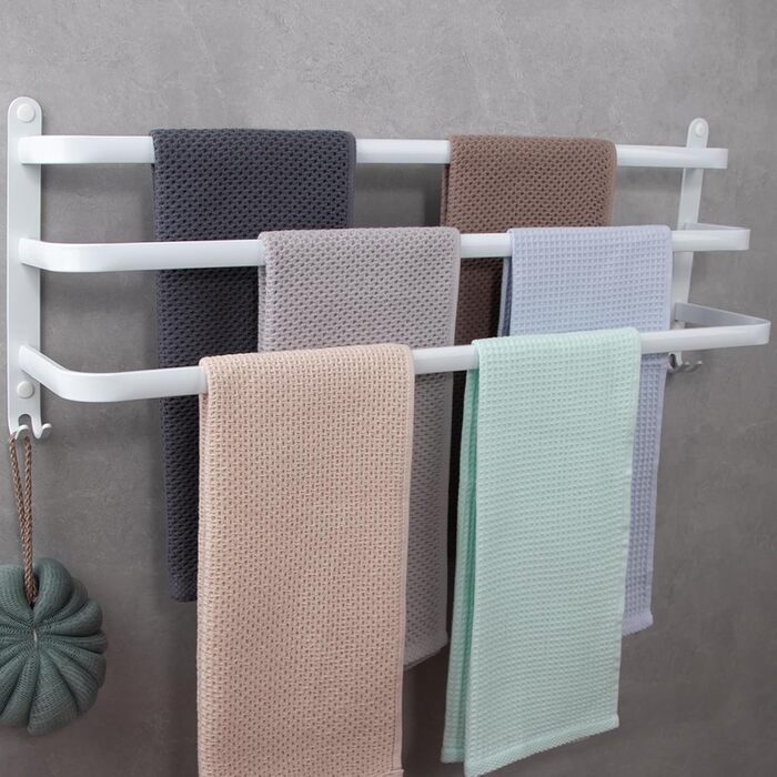 Тримач для рушників на стіну без свердління, 70 см, з гачками, 3 яруси, для ванної кімнати, кухні, туалету