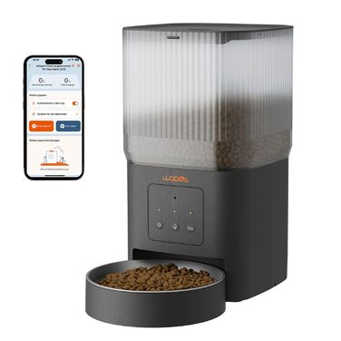 Автоматичний годівниця для котів та собак WOPET 4L з Wi-Fi, керування через додаток, програмування порцій, повільне годування, запис голосу, чорний