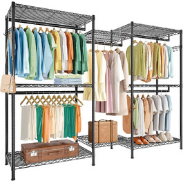 Металева стійка для одягу з гачками, вантажопідйомність до 376 кг, 187 x 44 x 194 см, чорна