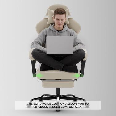 Ігрове крісло Ergonomic Gaming Chair для дітей, підлітків та дорослих, ергономічний комп'ютерний стілець з регулюванням висоти та нахилу спинки, чорно-бежеве