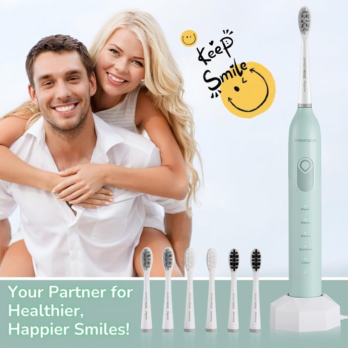 Електрична зубна щітка BarberBoss для дорослих QR-7537 (М'ята) – осцилююча, звукова технологія, 6 насадок, таймер, кейс