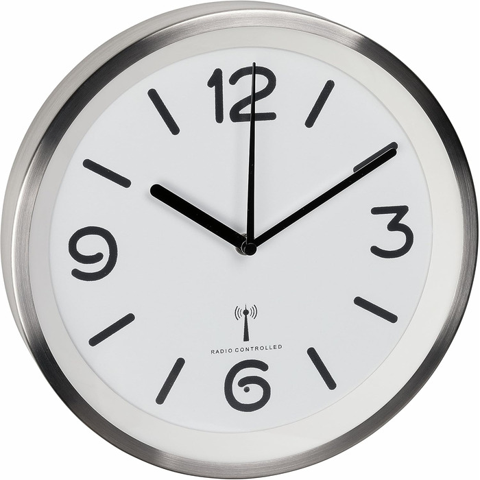 TFA Dostmann Analog Wall Clock, 60.3535, with Night Light, Quiet Movement with Second Hand, White/Silver, 60.3535.02, L 253 x W 253 x H 42 mm