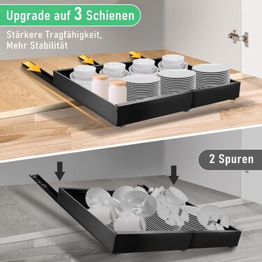 Telescopic Drawer, Adjustable Width 32-52cm, High-Quality Carbon Steel Drawer Organizer Kitchen, Pull Out Cabinet Drawer Organizer, Kitchen Cabinet Drawer Organizer Pull Out (Black)