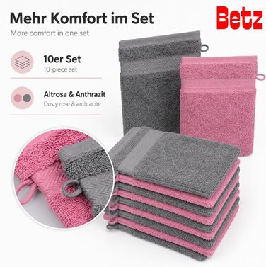 Набір махрових рукавичок для миття Betz, 100% бавовна, 16x21 см, 10 шт, колір старорожевий та антрацит