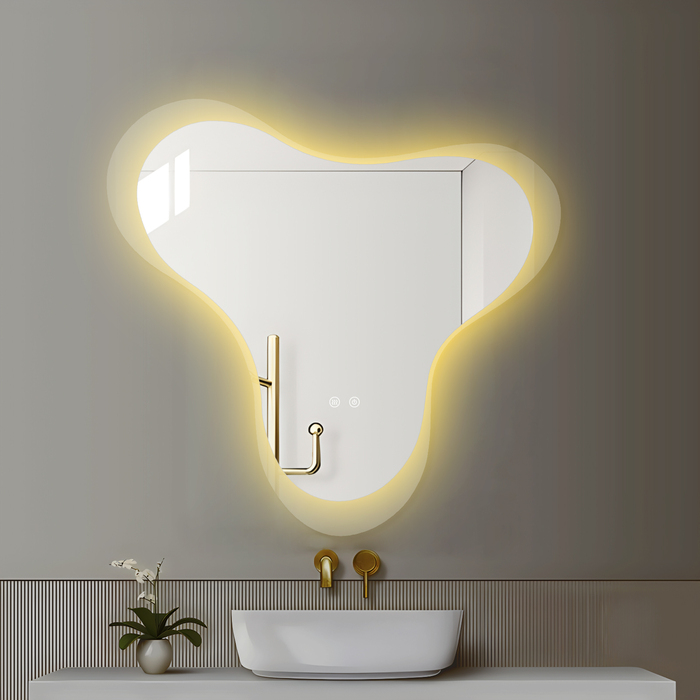 LED-дзеркало у ванну кімнату 80x77 см, неправильної форми, з підсвіткою та функцією ANTI-FOG (запобігання запотіванню)