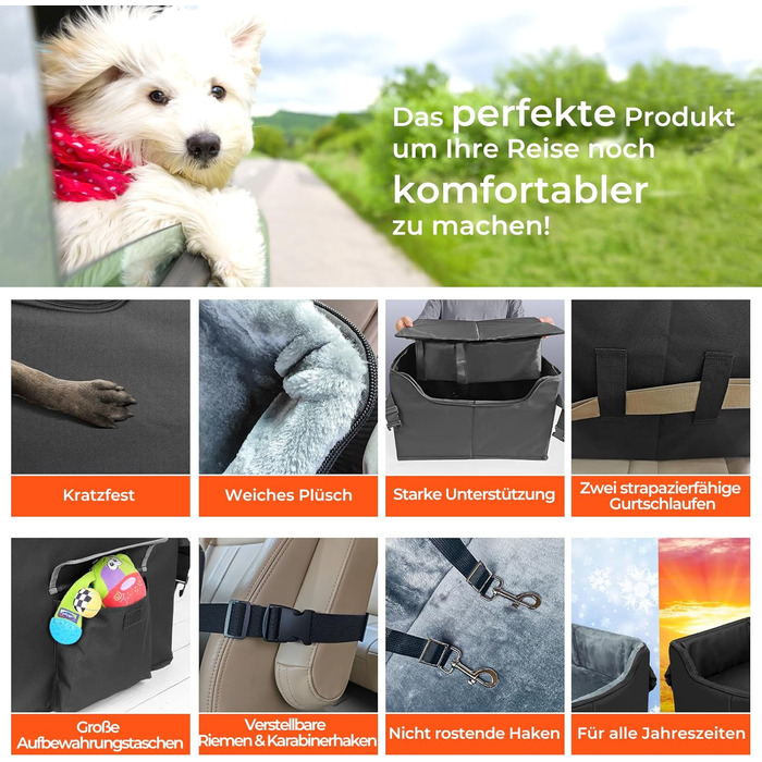 Автокрісло для собак Babenest, підсилене, чорне, розмір M, з ременями безпеки